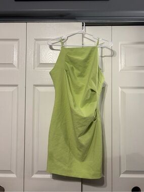 Lime Green Asymmetrical Slip Dress - Women's